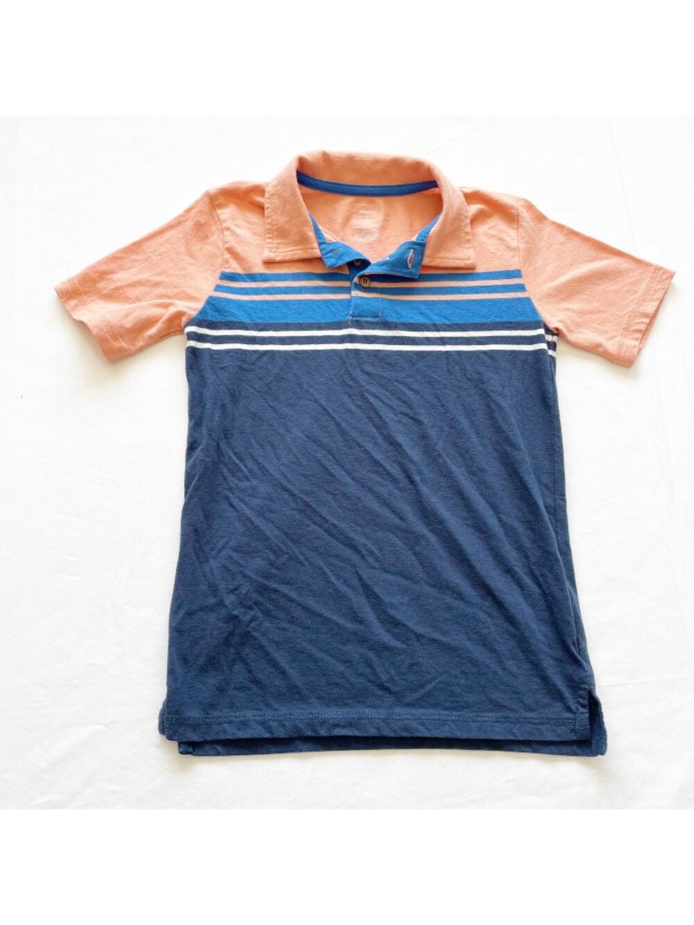 Sonoma Boys Striped Polo Shirt Navy Orange Size 7 Cotton Blend Short Sleeve Casu